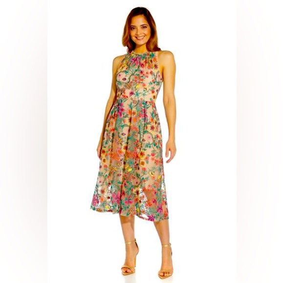 Adrianna Papell | Dresses | Adrianna Pappell Embroidered Floral Mid Length  Dress Size 6 Like New | Poshmark